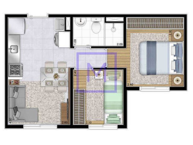 Planta Tipo - 2DORMS - 32m²